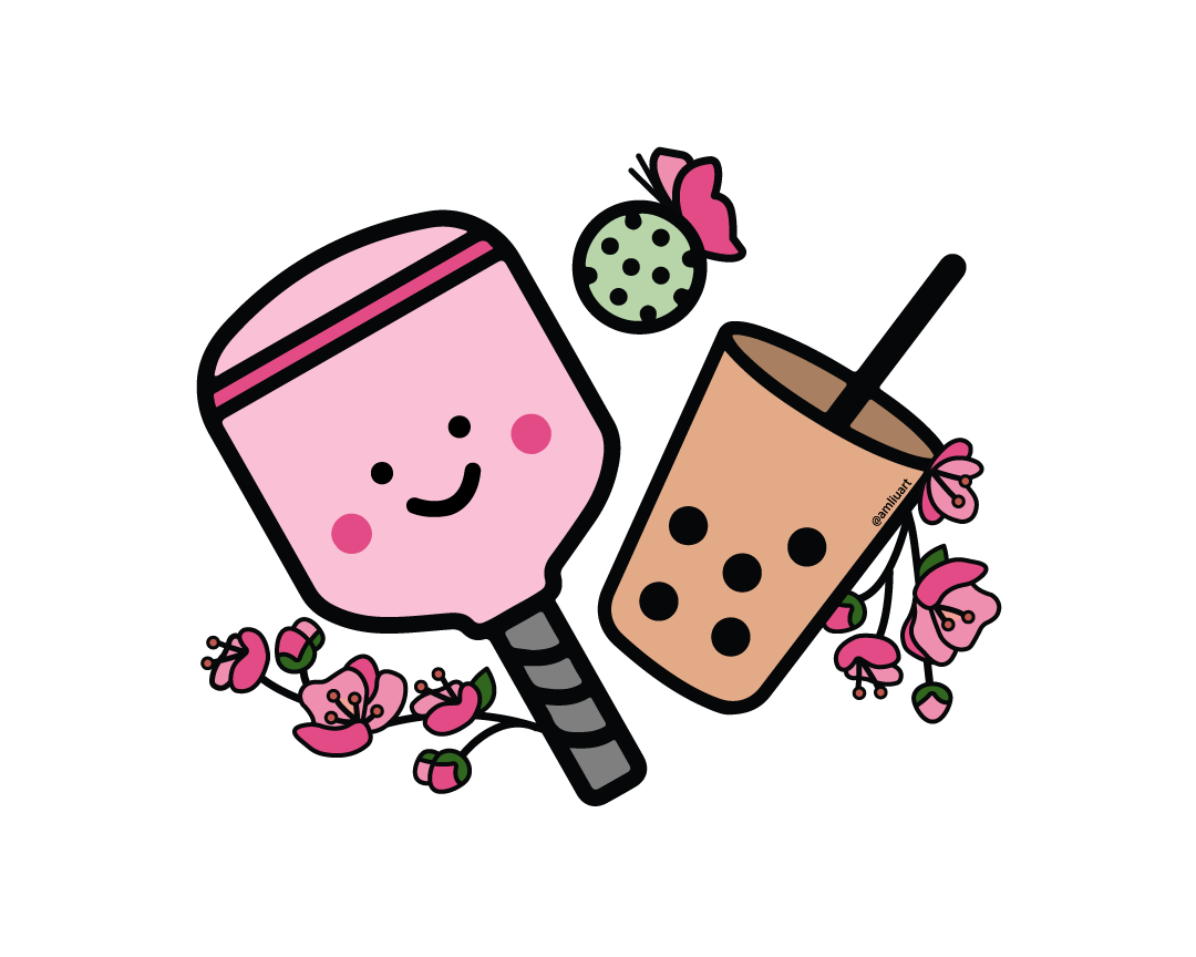 Pickleball cherry blossom illustration