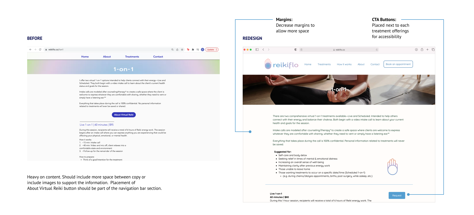 Reikiflo treatment page redesign