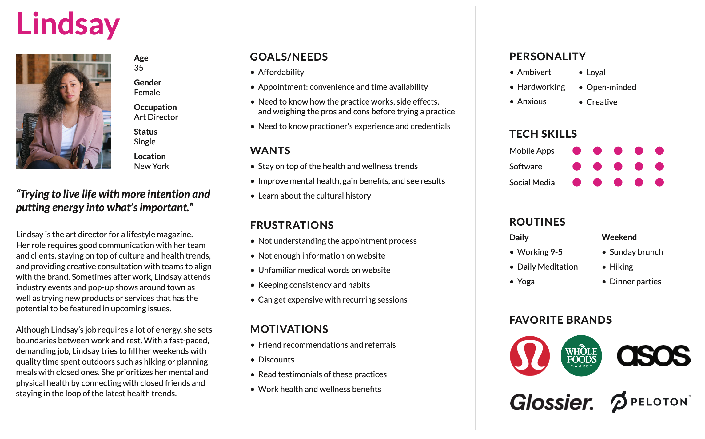 Lindsay user persona